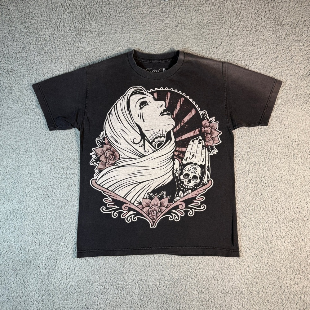 Y2K Fatal Clothing T-Shirt Size Medium 2000s Perfectly Faded Tattoo Double Sided